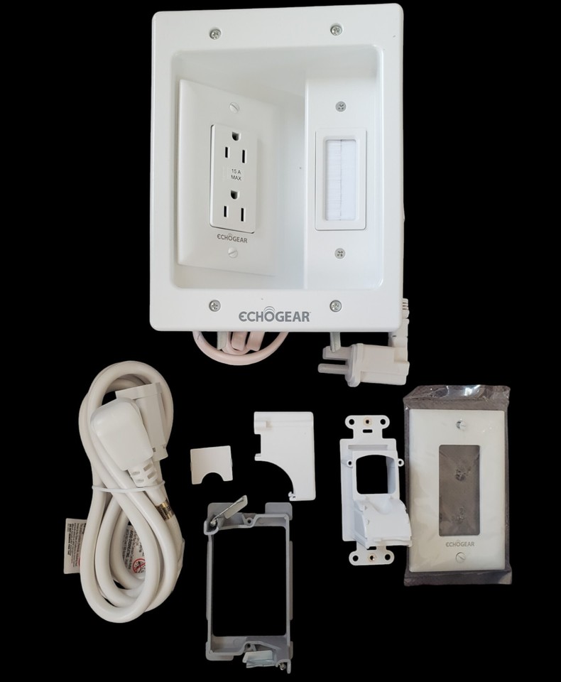 ECHOGEAR TV Cord Hider for Wall Mounted TV Dual Outlet in Wall Cable