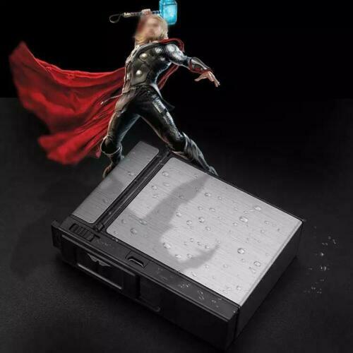 Outdoor Metal Cigarette-Case With Windproof USB Lighter Black Storage Box Holder - Picture 4 of 10