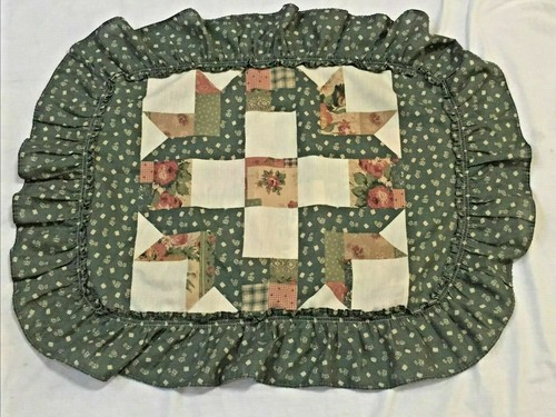 Vintage JC Penney Standard Ruffle Pillow Sham Patchwork Motif Polyester Blend - Picture 1 of 8