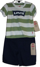 LEVI'S Boy's 2 Piece Set T-Shirt  Shorts Green Stripe Size: 24 months NWT
