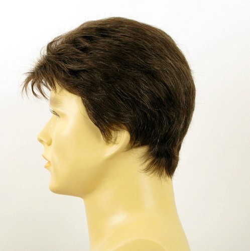 Short Wig For Men Natural Hair Light Brown With White Ref DYLAN 6SPW - Picture 3 of 8