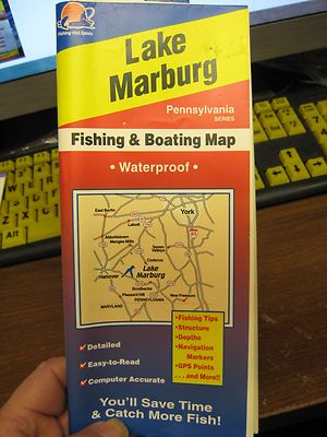 PA Lake Marburg A372 Detailed Fishing & Boating Map Chart GPS Points Guide