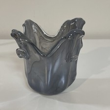 Murano Style Splash/Drape Art Glass Vase Aqua Blue White Swirl — listing 6