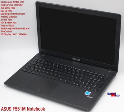 Notebook Asus F551M Intel Dual Core Laptop Dvdrw 4Gb 500Gb Hdd 