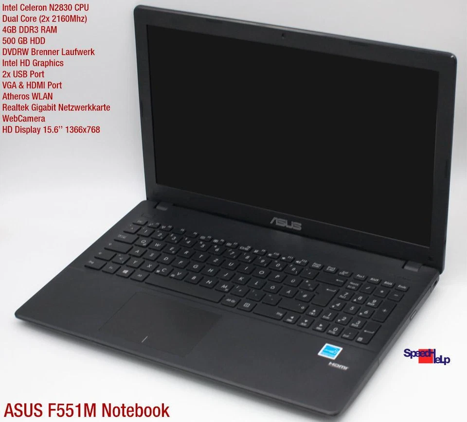 Notebook Asus F551M Intel Dual Core Laptop Dvdrw 4Gb 500Gb Hdd Dvdrw Webcam - Immagine 2 di 4