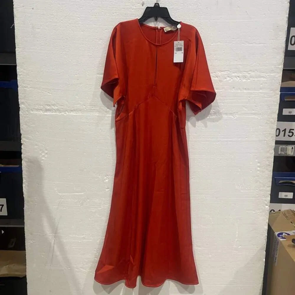 Michael Kors Mf381Oi99G 887 M Arancione Svolazzante Abito Midi Taglia:Media