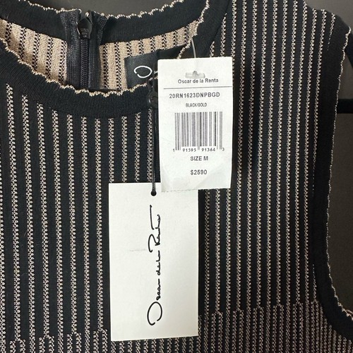 Oscar de la Renta Black Gold Striped Fluted Jacquard Knit Dress Size Medium NWT - Picture 5 of 13