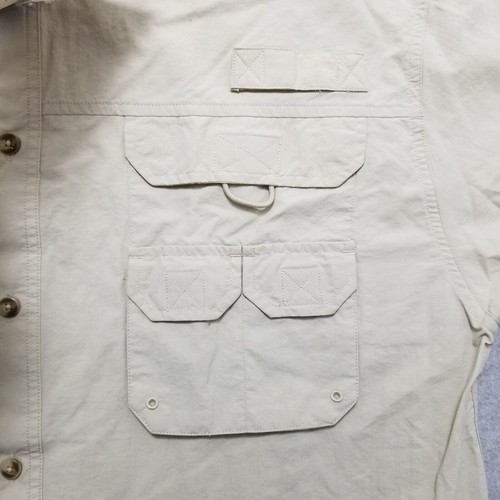 Bimini Bay Shirt Mens Large Ivory Tan Fishing Button Up Short Sleeve Pockets - Picture 4 of 17