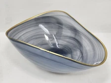 IMAX Romero Glass Bowl, Decorative Centerpiece, Gold rim, Handpainted, Gray