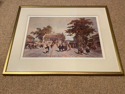  Ein Dorfplatz in der Nähe von Kanton 1838  von Auguste Borget gerahmtes Bild Druck China
