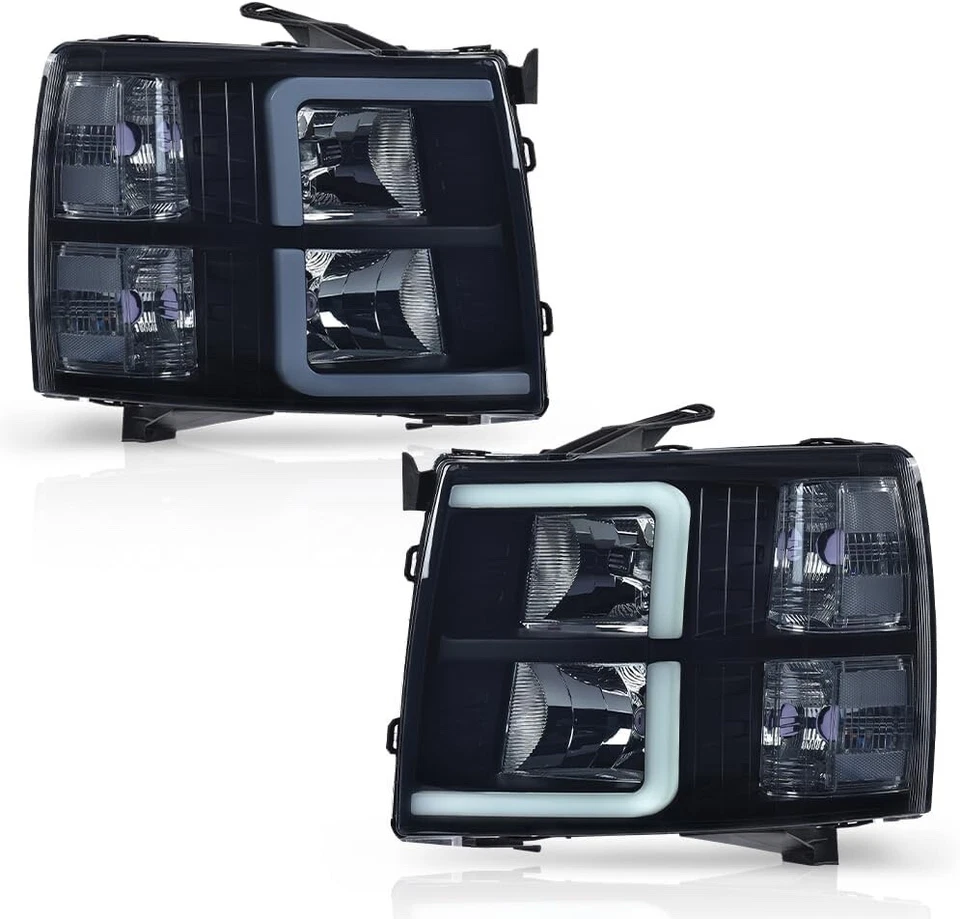 Новый для 2007-2013 Chevy Silverado 1500 2500HD черный / дым фары светодиодная трубка - Изображение 2 из 4