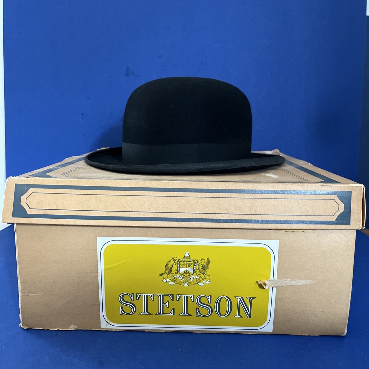 Vtg JOHN STETSON 1900 BOWLER DERBY MENS HAT BLACK FELT 5/8