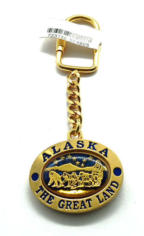 Vtg. NOS Alaska "The Great Land 49th State" Dog Sled Team Revolving Keychain
