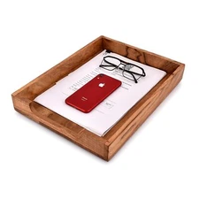 Letter Trays & Stacking Supports Acacia Wood Desk Document File Folder Magazi...