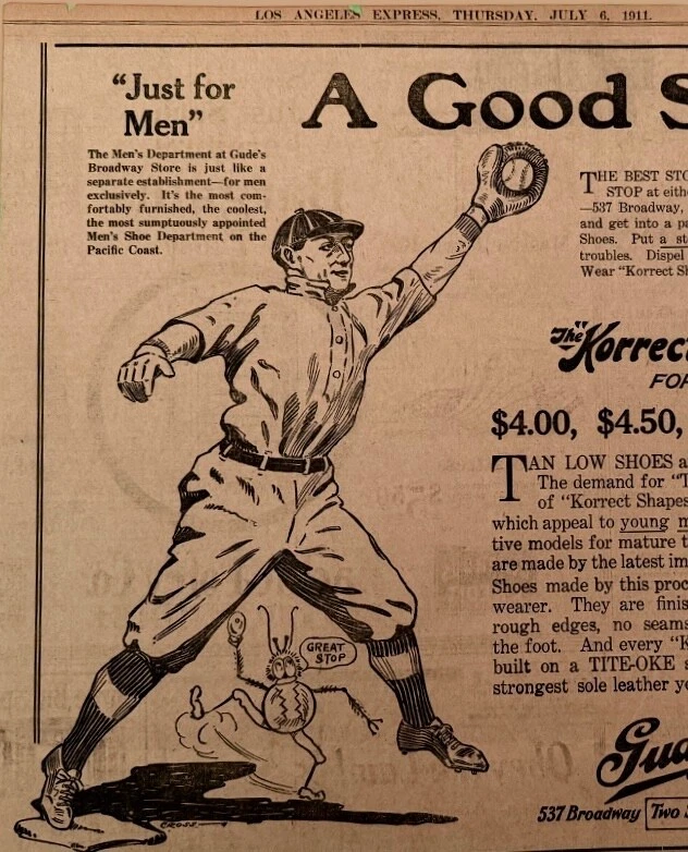JULY 6, 1911 LOS ANGELES EXPRESS NEWSPAPER "GUDES FOOTWEAR" TY COBB SPORTS AD - Image 3 of 4