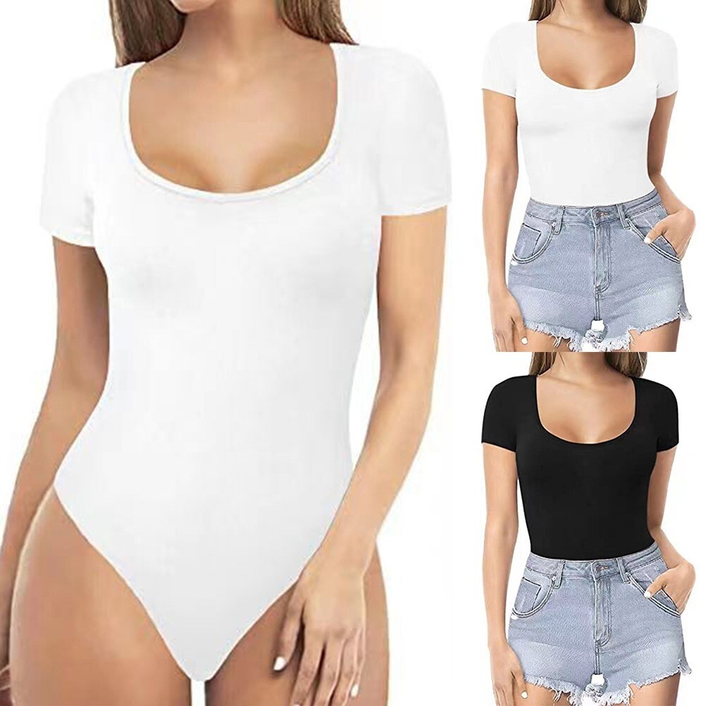 Hot Sale Bodysuit Weiblich Soild Color T Shirt Leotard Jumpsuit O Ausschnitt