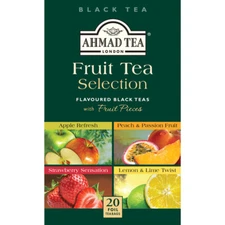 AHMAD TEA Fruit Tea Selection Black Tea 20 Tea Bags with Fruit Pieces