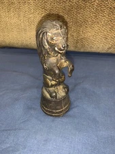 antique circus lion on drum tub Cast Iron Bank Piggy Penny Bank ac williams art 