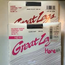 2 Great Legs Hanes Pantyhose Control Top Classic Navy & Barely Black SIZE CD
