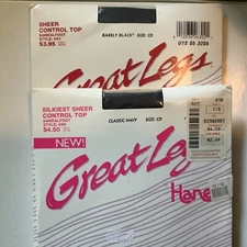 2 Great Legs Hanes Pantyhose Control Top Classic Navy & Barely Black SIZE CD