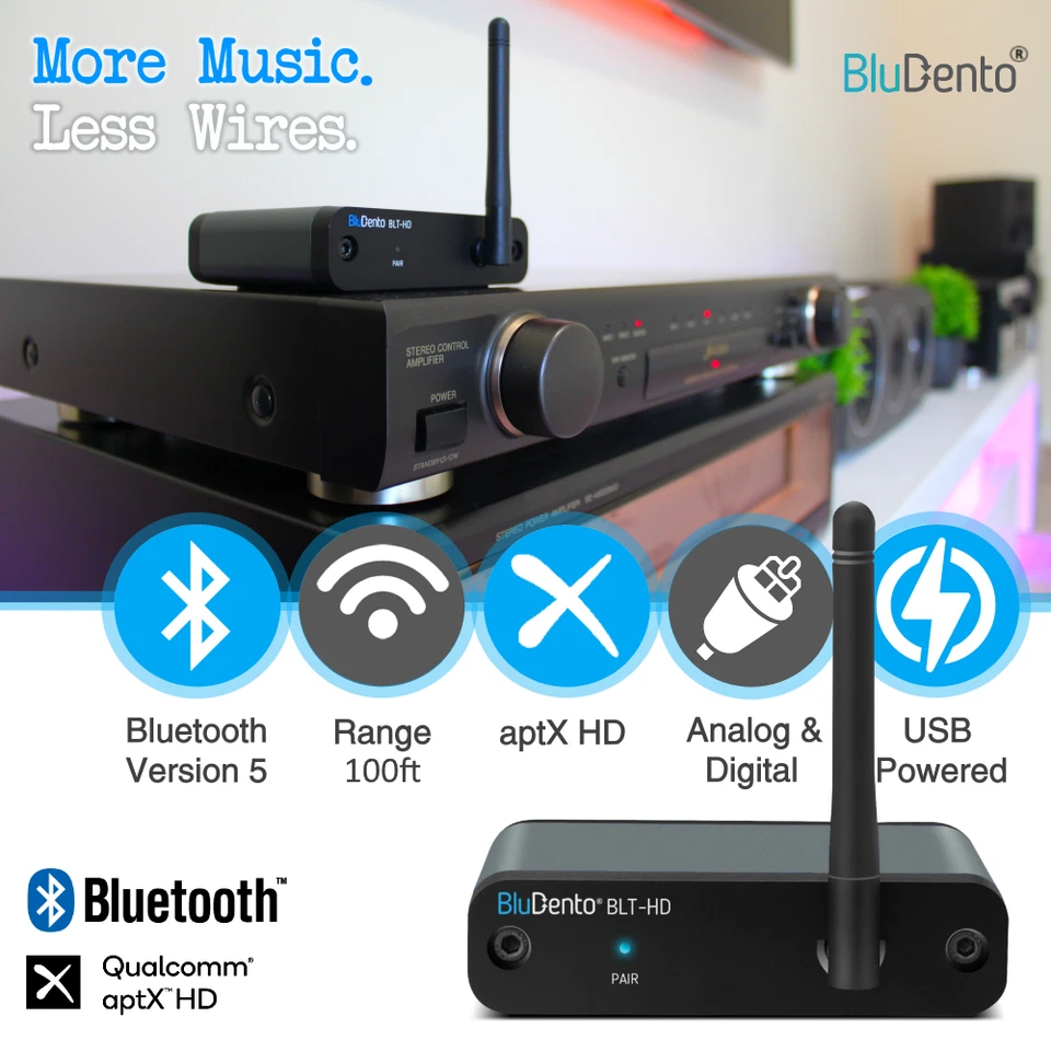 BluDento BLT-HD True Hi-Fi aptX HD Bluetooth 5.1 DAC Receiver OPTICAL COAX - Image 2 of 4