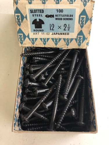 Box Black Round Screws 2 1/2" x 12 Nettlefolds GKN Japanned Slotted Full Box 100 - Picture 21 of 24