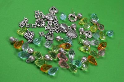 Lot of Jewelry Making Beads,Teardrop Prisms,Metal Decor Pieces,Multi Color,M76