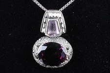 TJT STERLING PENDANT HEMATITE PINK & PURPLE FACETED STONE NECKLACE 7185