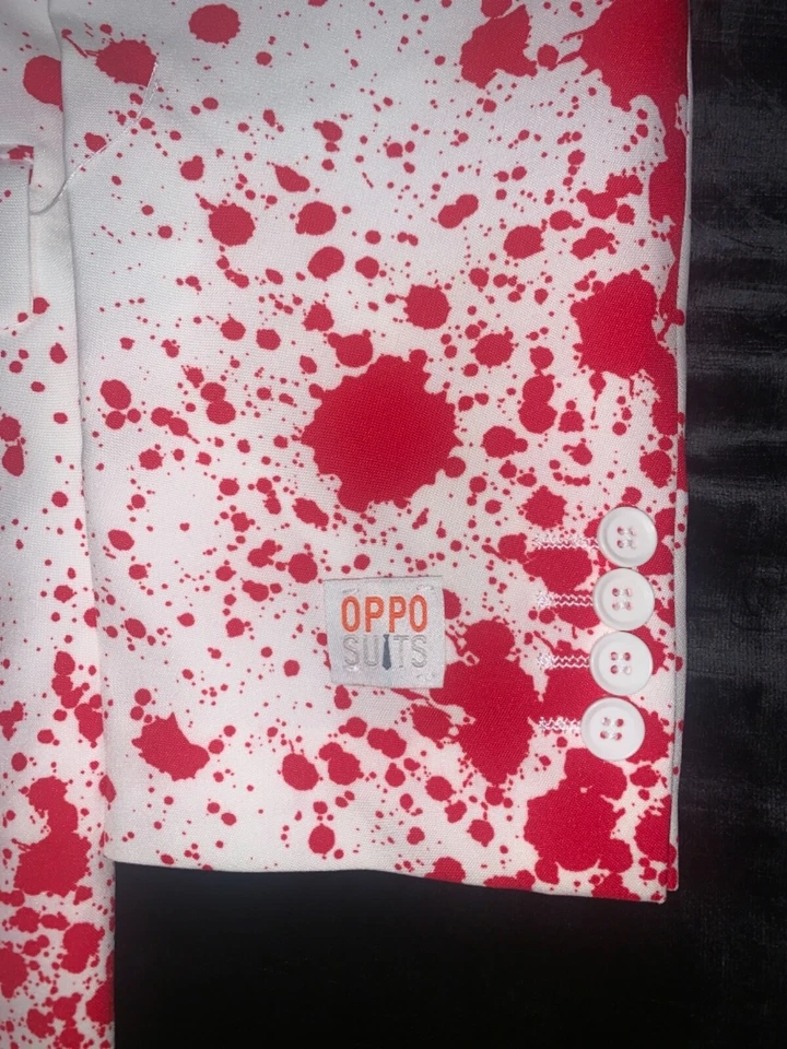New Oppo Suits White 3 Piece Blood Splatter Suit Halloween Costume ,See Measurem - Image 3 of 4