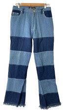 Vintage Patchwork Denim Jeans Flare Leg 60s 70s Womens Size 10 Medium Bell