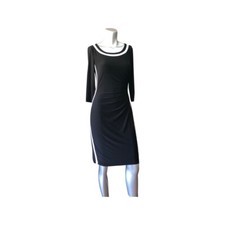 CHAPS sheath ruched stretchy midi dress women size SP- Black And White