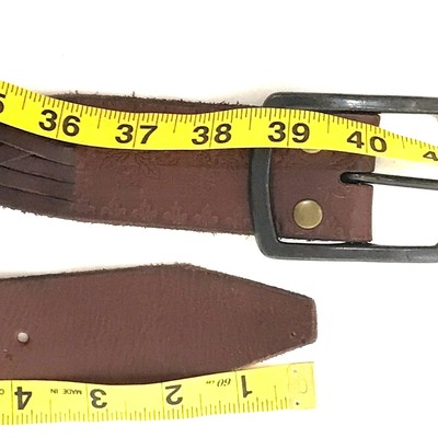 Brutalist Belt Woven Leather 32 - 36 Brown Tooled Flower  display picture 2