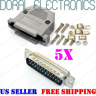 5X DB25 25-Pin Male Solder Cup Connector Plastic Hood Shell & Hardware DB-25