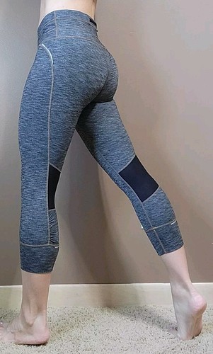 Athleta Women's Heather Gray Capri Leggings Crop Mesh Zipped Pocket | Size XS - Picture 3 of 15