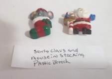 Plastic Santa Claus, Stocking With Mouse Brooch/Pins