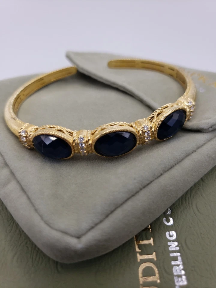 Brazalete con bisagras Judith Ripka revestido de oro de 14k de plata de ley con 3 cuarzos azules Foto 4 de 4