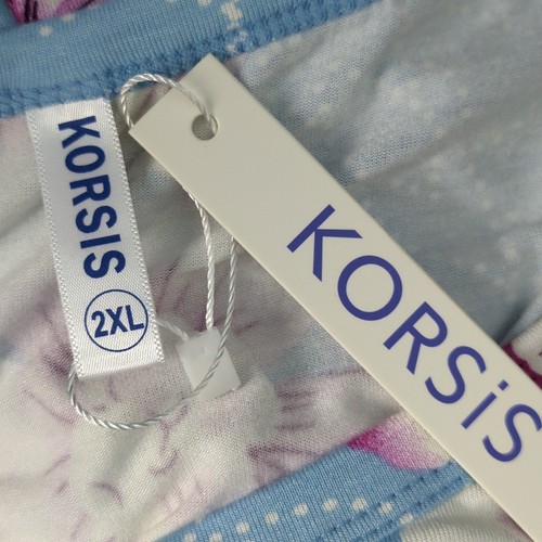 Korsis Women's Dress 2X Blue Floral A-Line Knee Length Long Sleeve - Picture 9 of 11