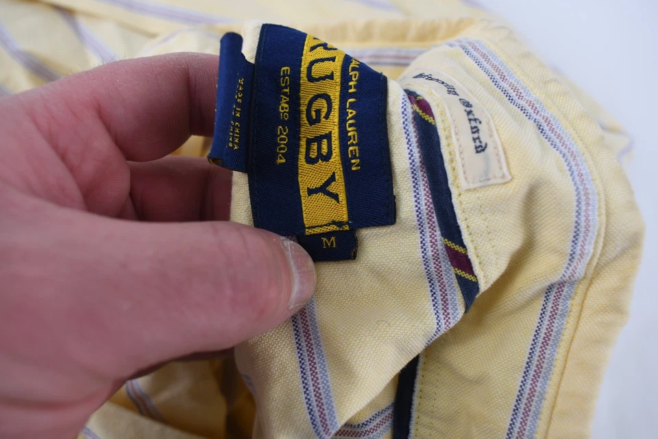 Camisa masculina de rugby Ralph Lauren Oxford listrada amarela com botões tamanho M - Imagem 4 de 4