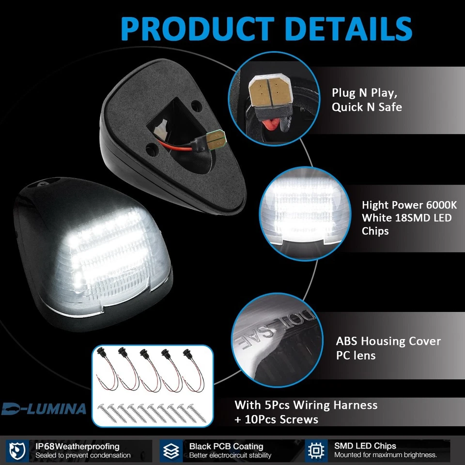 For 1999-2016 Ford F250 F350 F450 Super Duty LED Cab Roof Marker Running Lights Foto 3 de 4