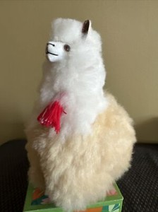 Llama/Alpaca Figure Handmade Real "Alpaca Fur" Toy Ornament Multicolored 8”