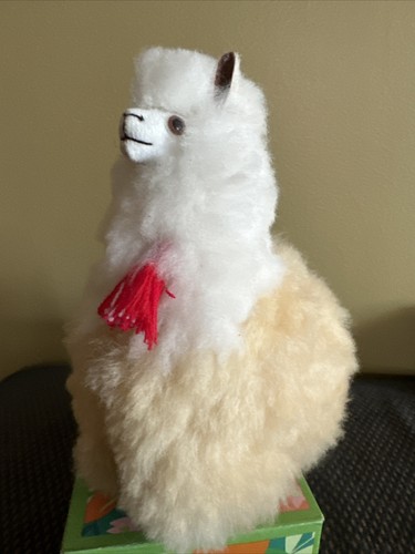 Llama/Alpaca Figure Handmade Real "Alpaca Fur" Toy Ornament Multicolored 8”