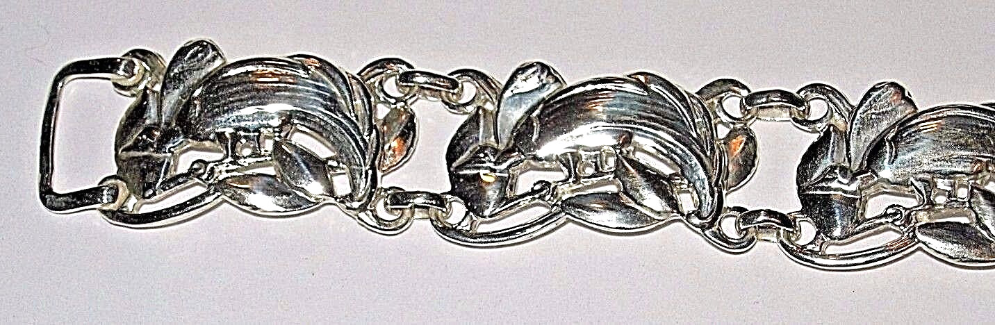 Rare Peacock Bird 7" Long Sterling Silver McClelland Barclay Bracelet Link Signd