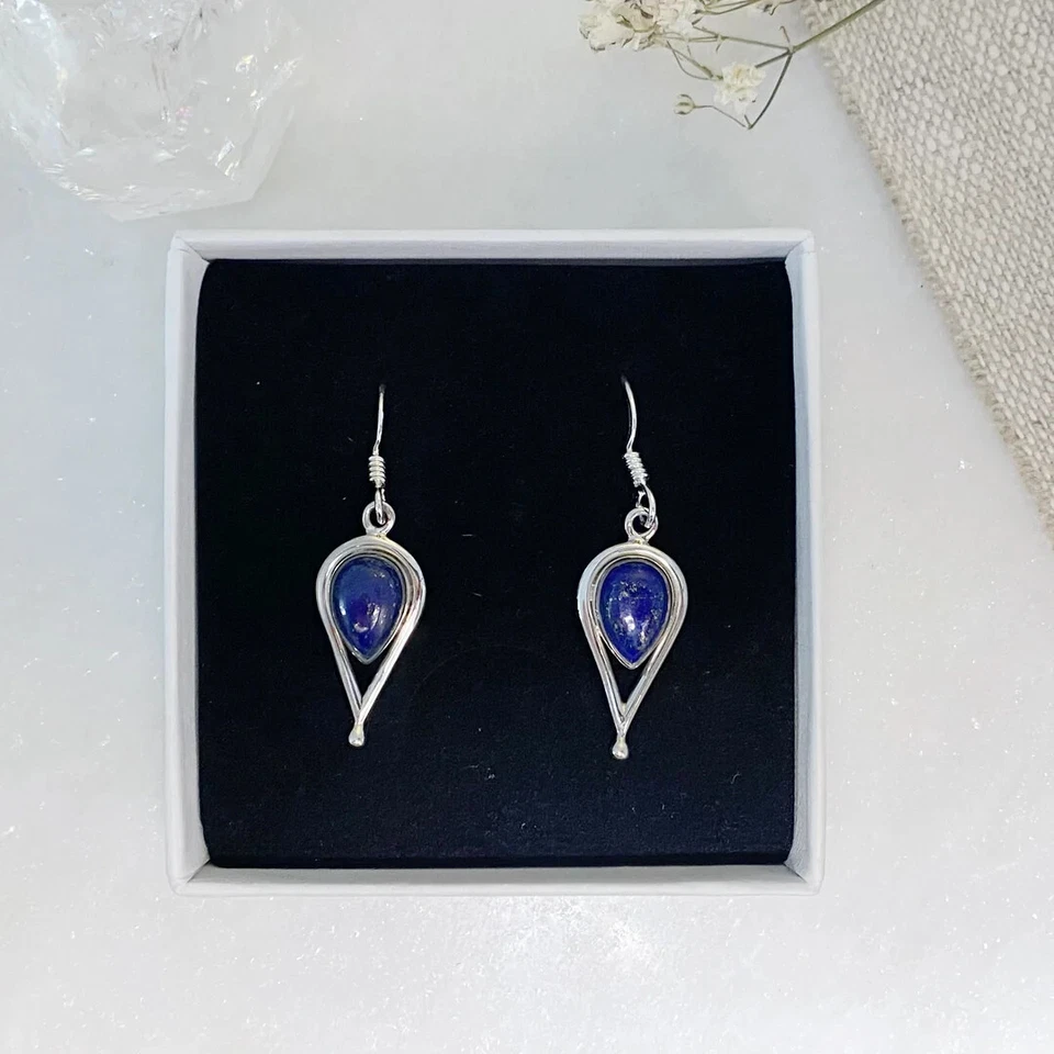 Teardrop Dangle Earrings Lapis Lazuli Gemstone Women Earrings Drop Earrings - Image 4 of 4
