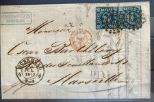 KW005) 6 Kreuzer Quadrat in 2 Nuancen als MeF 1867 nach Marseille Befund Sem BPP
