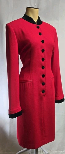 Vintage Kasper For ASL Red Black  Jacket Shirt Dress Stand Up Collar Sz 8