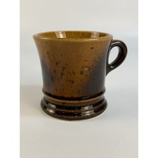 Vintage Aramis Made in the USA Ceramic Shaving Mug Ring Handle Brown Drip Glaze