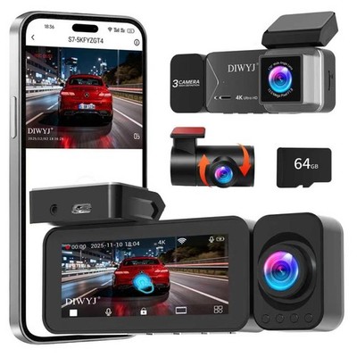 Dash Cam Front and Rear, 4K+2.5K+1080P with 170° Fisheye Lens, Full HD Dash C...