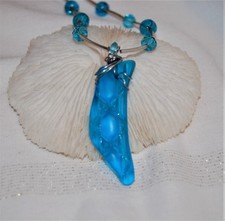 Wire Wrapped Aqua Blue Faux Sea Glass Necklace 16.5" Handmade Beaded Jewelry