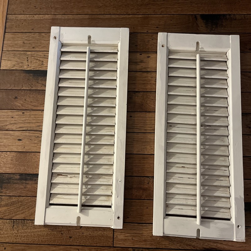 Pair Antique Small Window Wooden Louvered Shutters with chippy paint