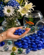 4 Lbs Flat Glass Blue Marbles Decorative Glass Pebbles Smooth Polished Gems